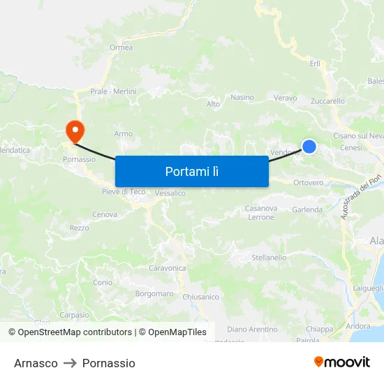 Arnasco to Pornassio map