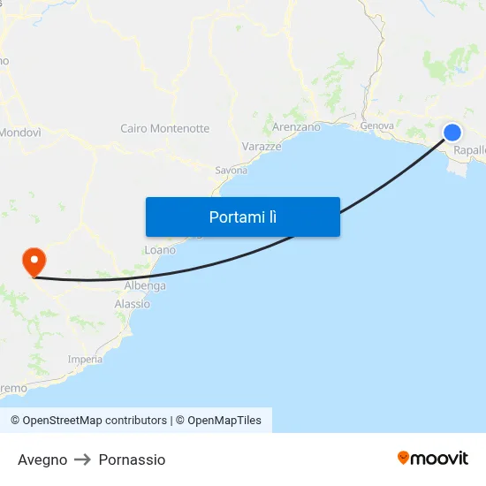 Avegno to Pornassio map