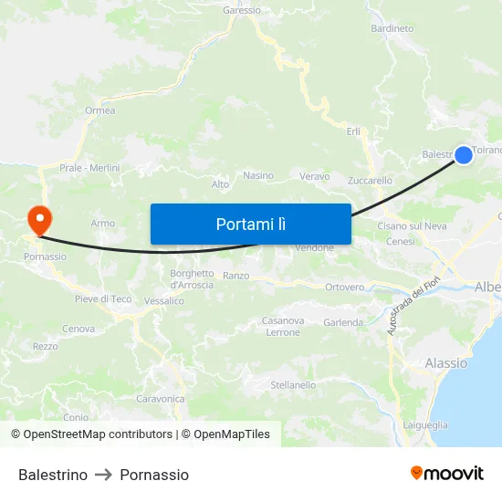 Balestrino to Pornassio map