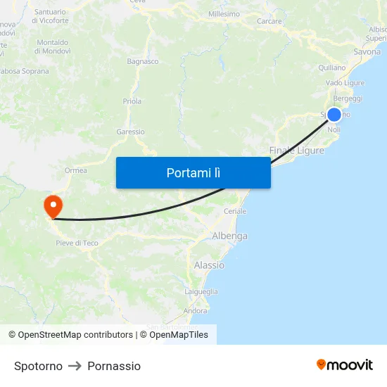 Spotorno to Pornassio map