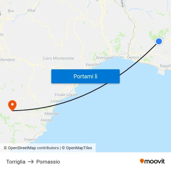 Torriglia to Pornassio map