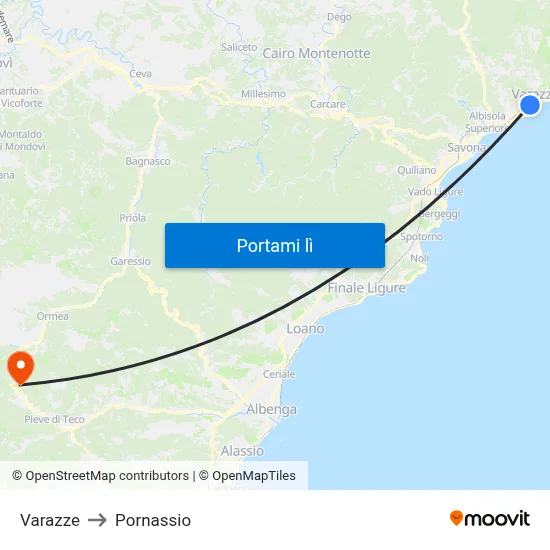 Varazze to Pornassio map