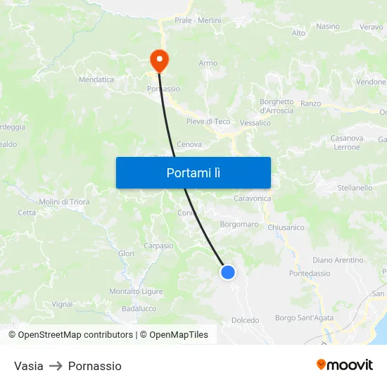 Vasia to Pornassio map