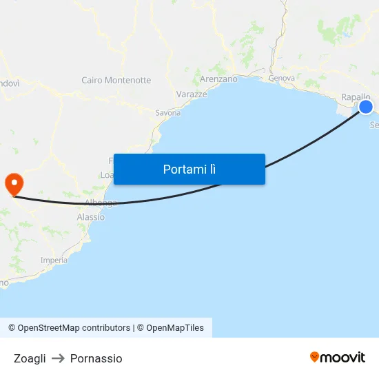 Zoagli to Pornassio map