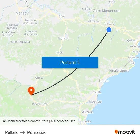 Pallare to Pornassio map