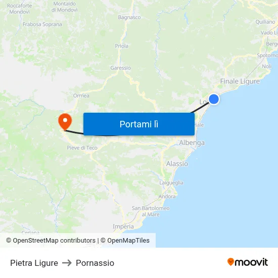 Pietra Ligure to Pornassio map