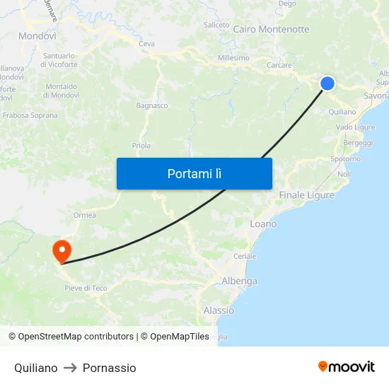 Quiliano to Pornassio map