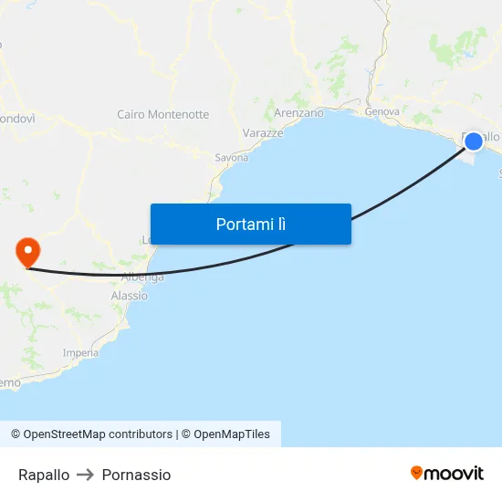 Rapallo to Pornassio map