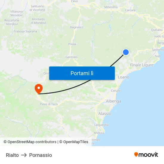 Rialto to Pornassio map