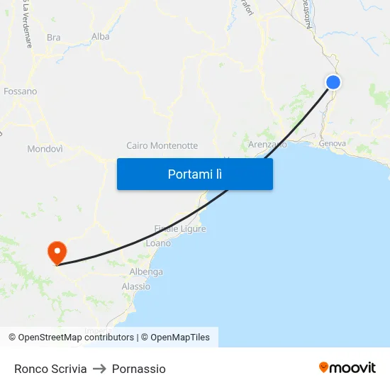 Ronco Scrivia to Pornassio map