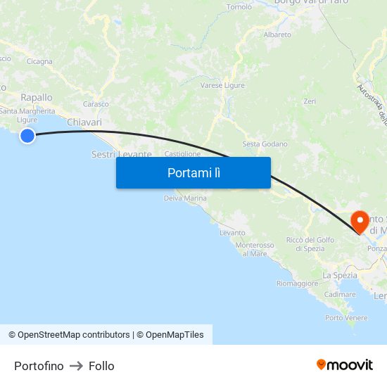Portofino to Follo map