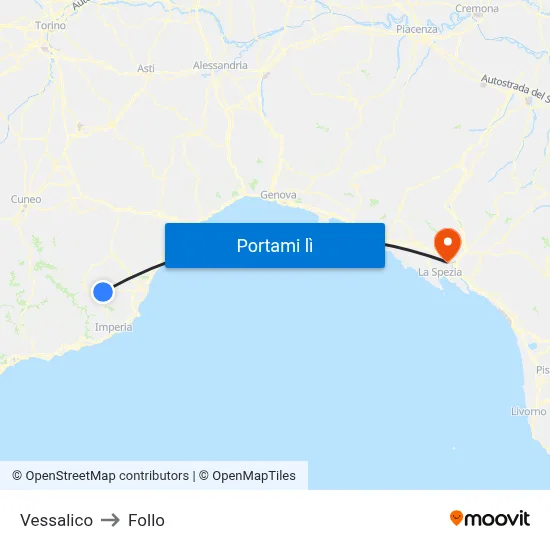 Vessalico to Follo map