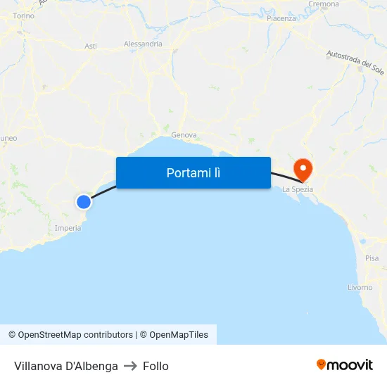 Villanova D'Albenga to Follo map