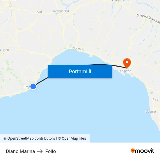 Diano Marina to Follo map