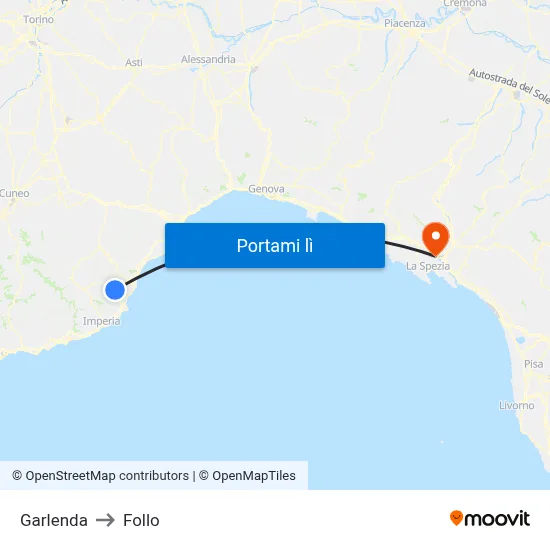 Garlenda to Follo map