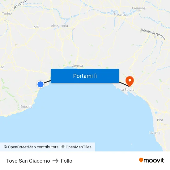 Tovo San Giacomo to Follo map