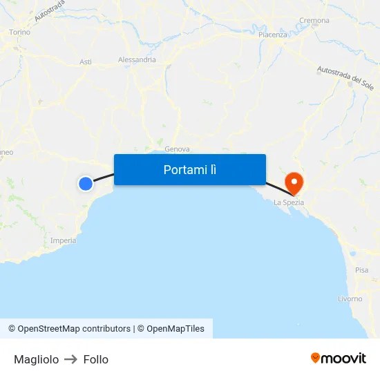 Magliolo to Follo map