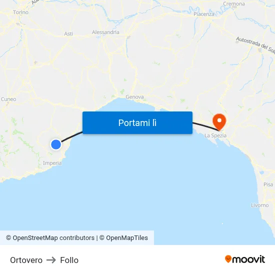 Ortovero to Follo map