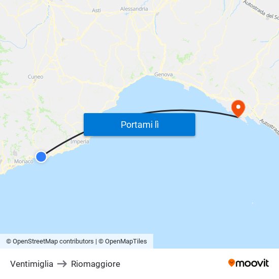 Ventimiglia to Riomaggiore map