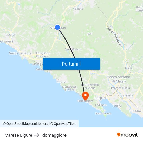 Varese Ligure to Riomaggiore map