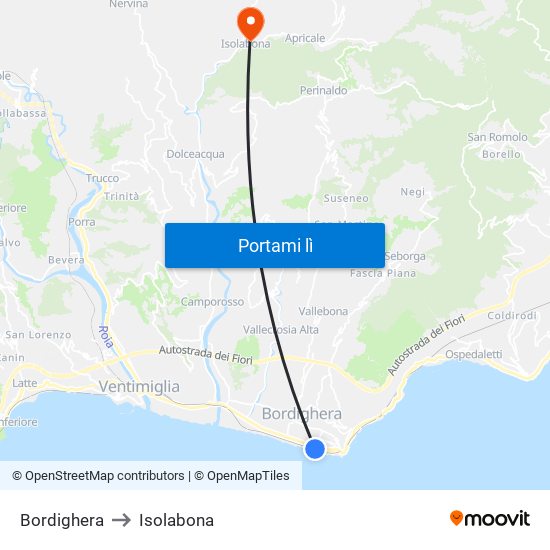 Bordighera to Isolabona map