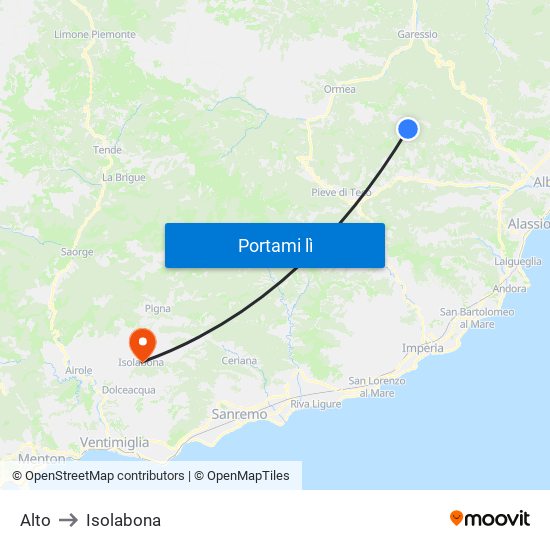 Alto to Isolabona map