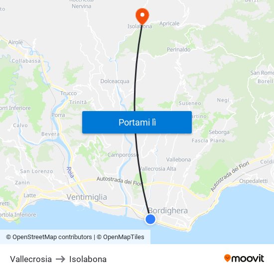 Vallecrosia to Isolabona map