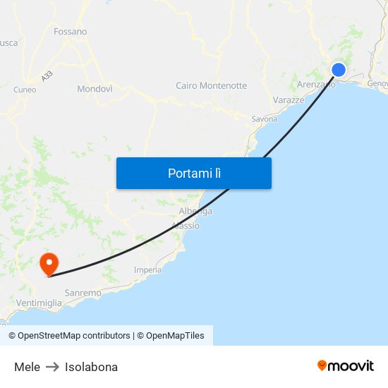 Mele to Isolabona map