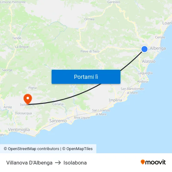 Villanova D'Albenga to Isolabona map