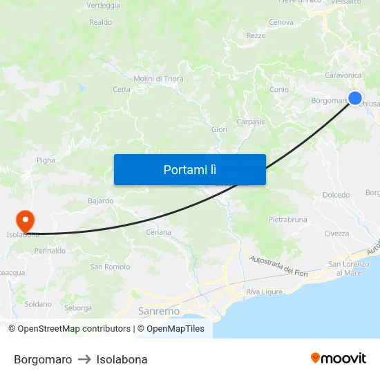 Borgomaro to Isolabona map