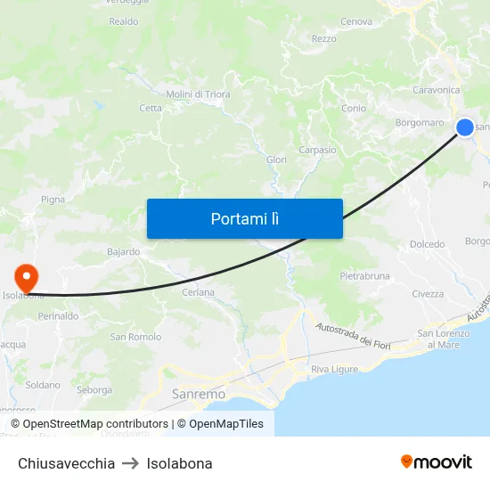Chiusavecchia to Isolabona map