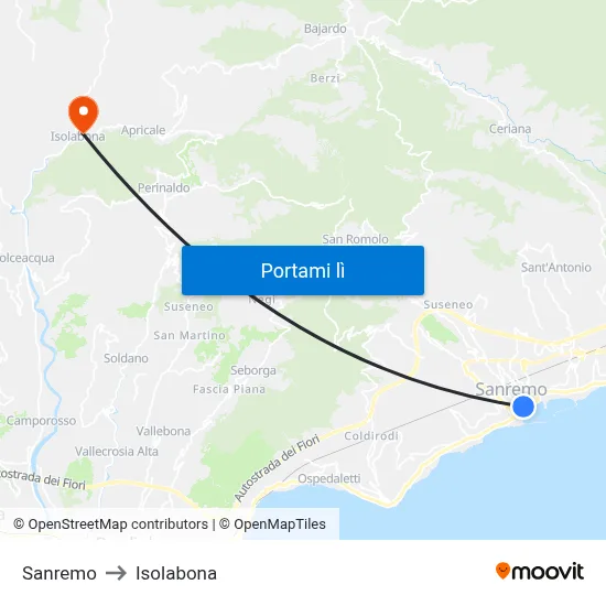 Sanremo to Isolabona map