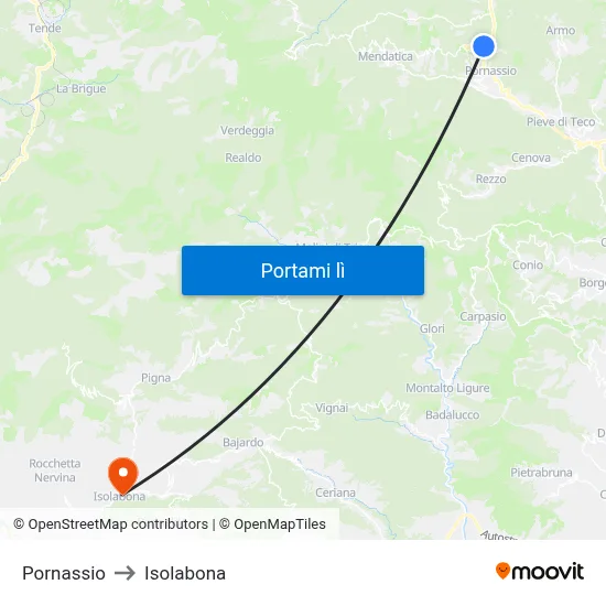 Pornassio to Isolabona map