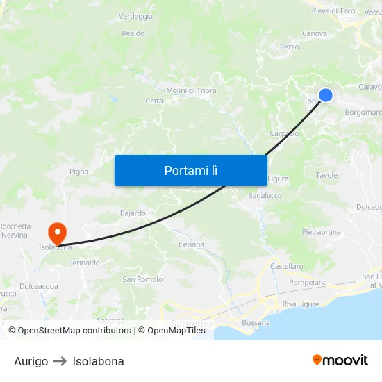 Aurigo to Isolabona map