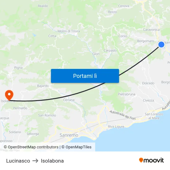 Lucinasco to Isolabona map