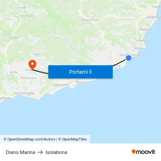 Diano Marina to Isolabona map