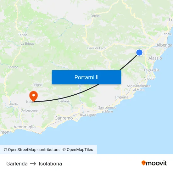 Garlenda to Isolabona map