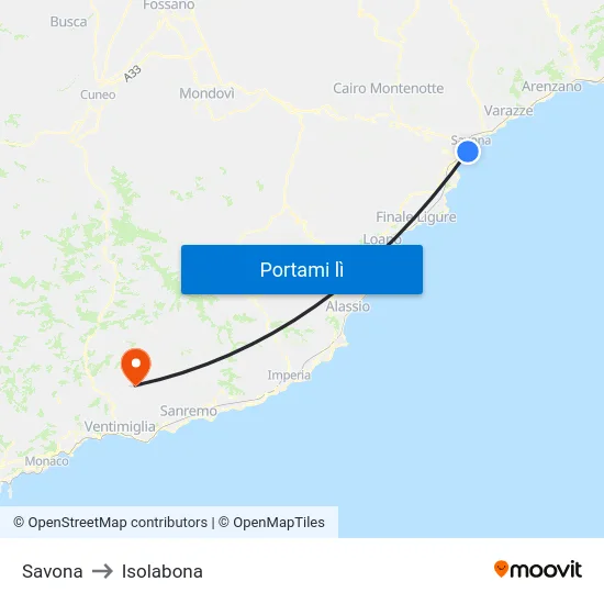 Savona to Isolabona map