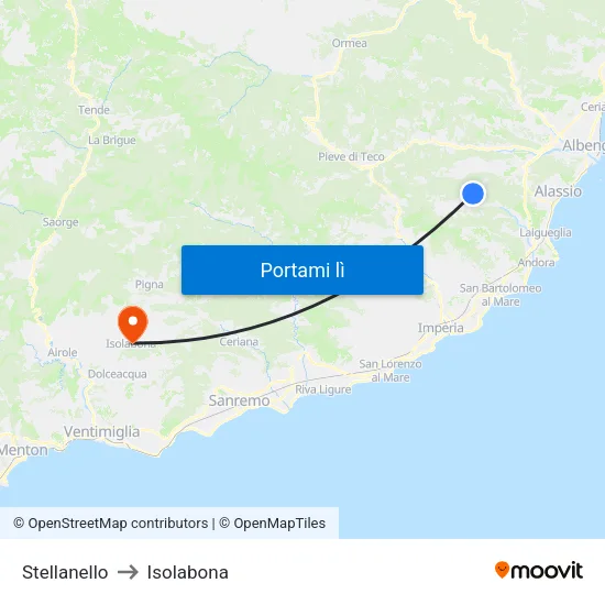 Stellanello to Isolabona map