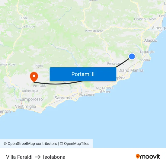 Villa Faraldi to Isolabona map