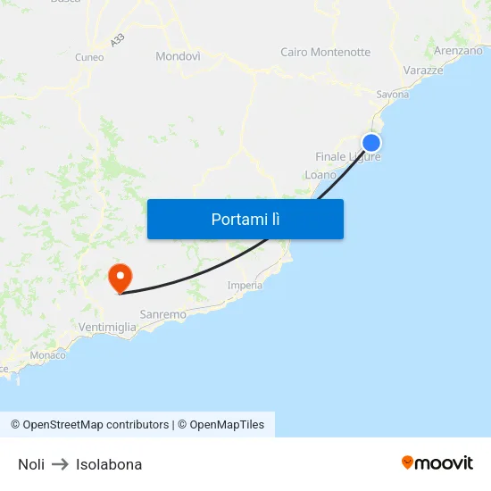 Noli to Isolabona map