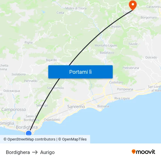 Bordighera to Aurigo map
