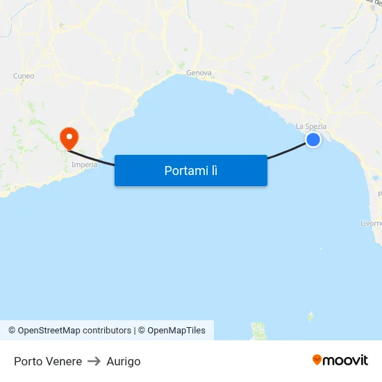 Porto Venere to Aurigo map