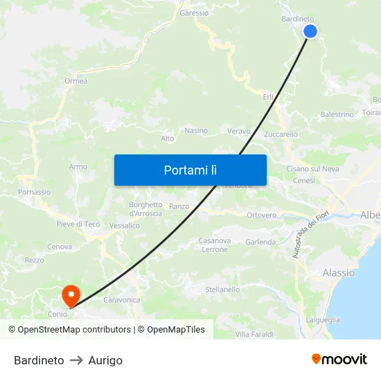 Bardineto to Aurigo map