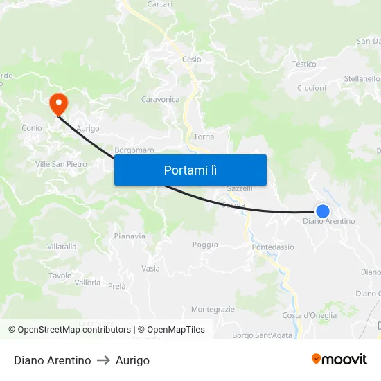 Diano Arentino to Aurigo map