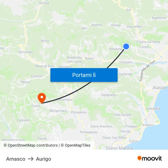 Arnasco to Aurigo map