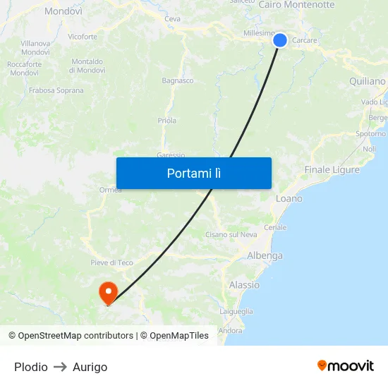 Plodio to Aurigo map