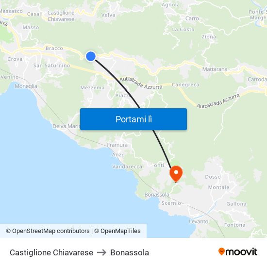 Castiglione Chiavarese to Bonassola map