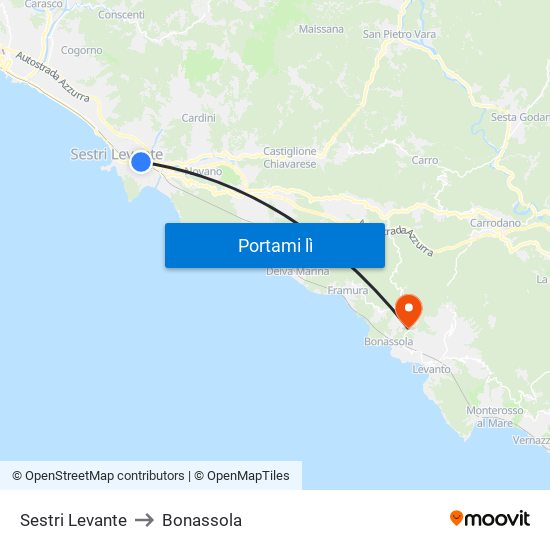 Sestri Levante to Bonassola map