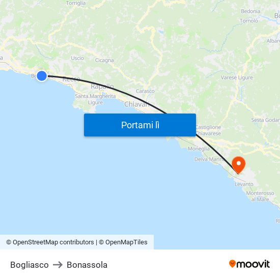 Bogliasco to Bonassola map